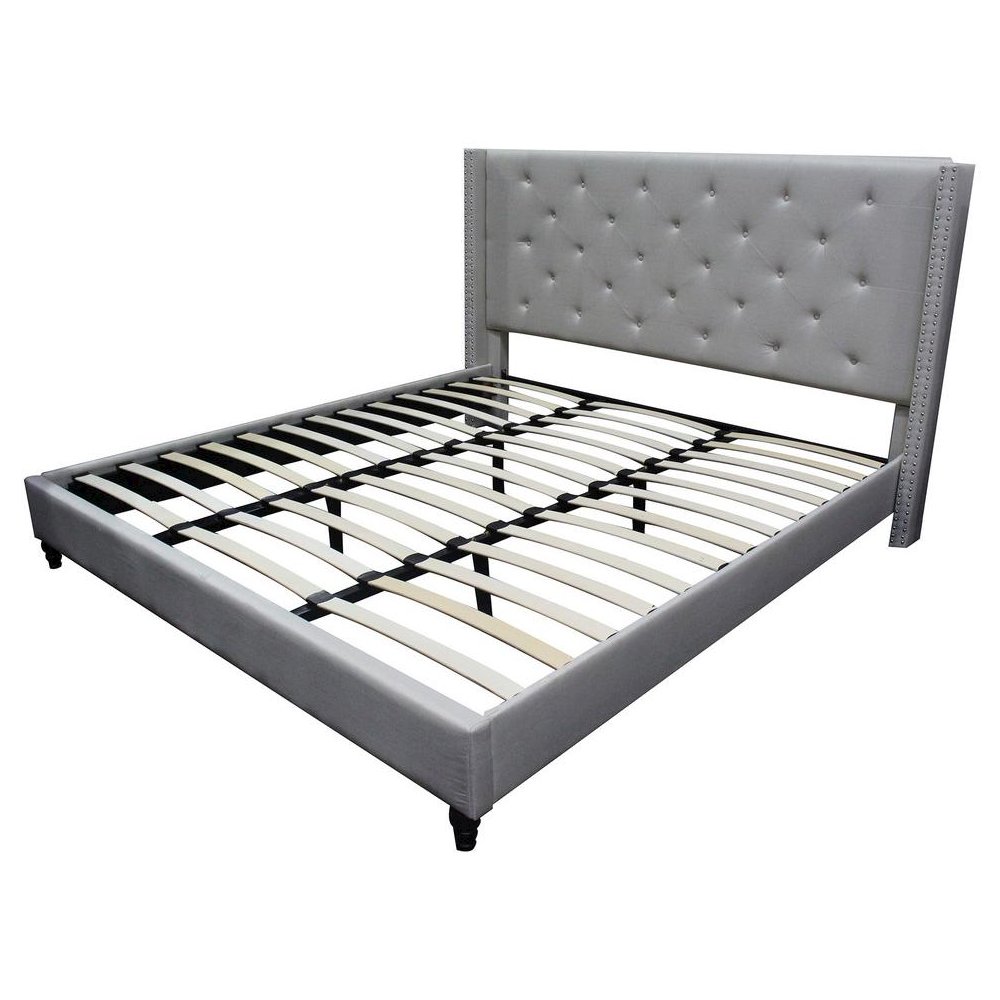 Best Master Valentina Fabric Upholstered Wingback East King Platform Bed – Gray
