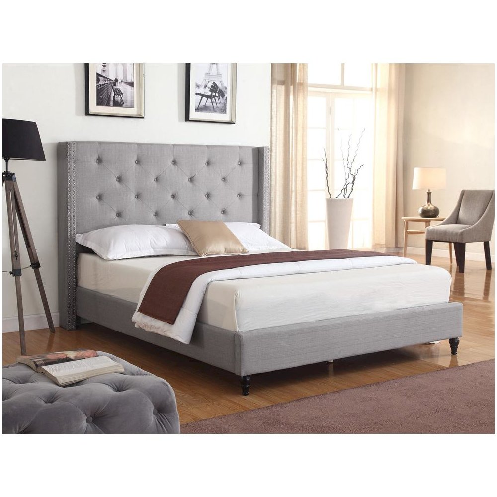 Best Master Valentina Fabric Upholstered Wingback East King Platform Bed – Gray