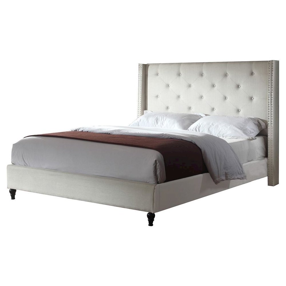 Best Master Valentina Fabric Upholstered Wingback Queen Platform Bed – Beige