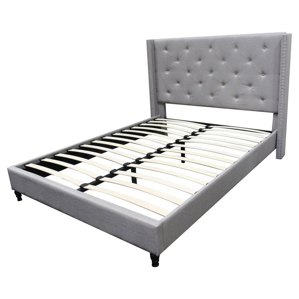 Best Master Valentina Fabric Upholstered Wingback Queen Platform Bed – Gray
