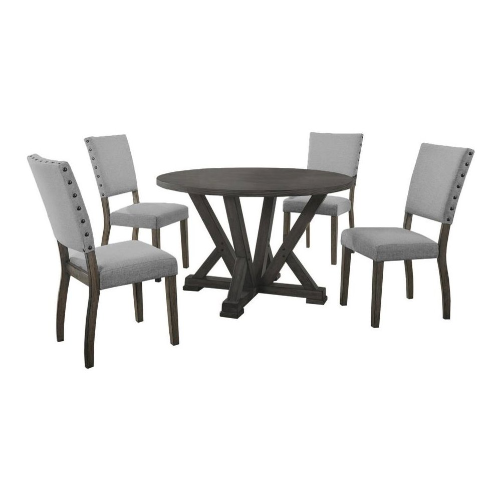 Best Master 5-Piece Solid Wood Round Dinette Set in Antique Rustic Gray