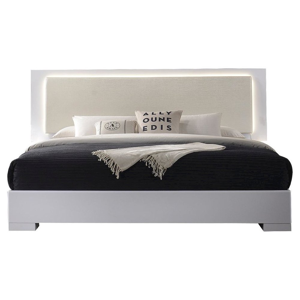 Best Master Athens Cal King Platform Bed with LED Lighting in White Lacquer