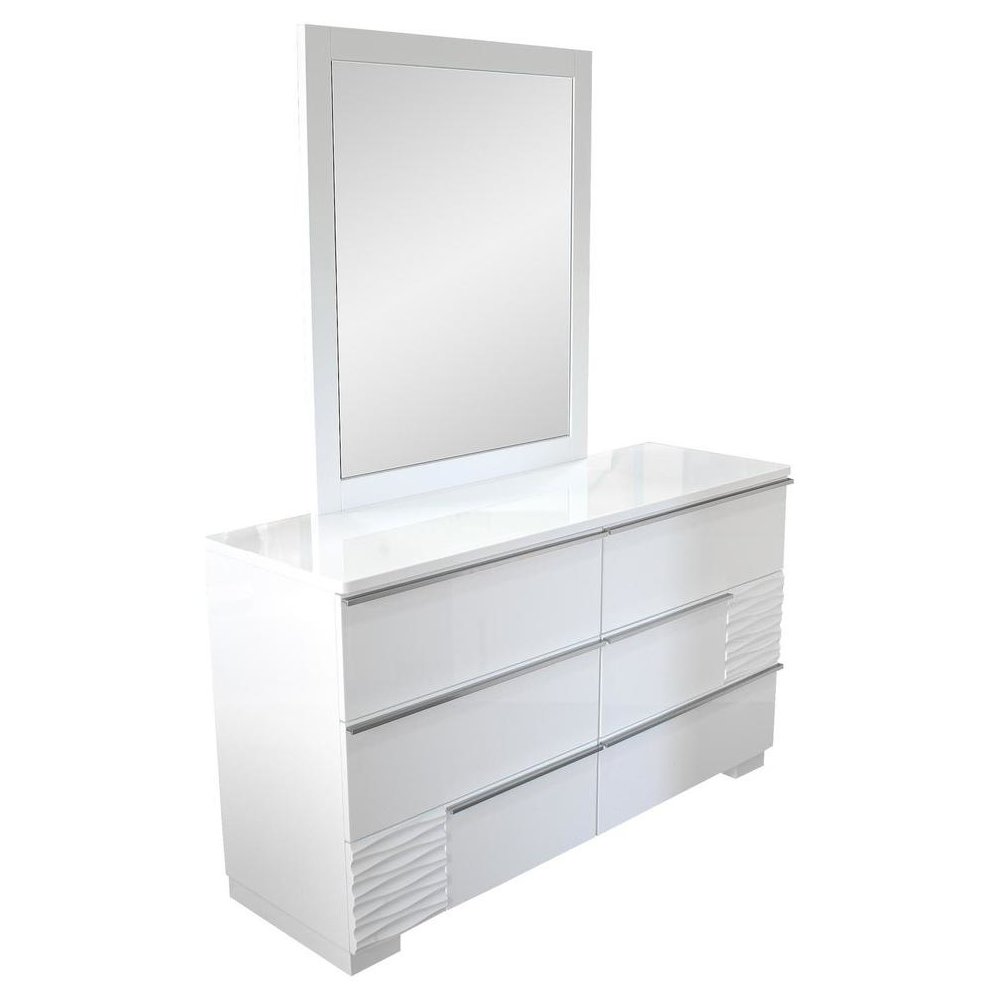 Best Master Athens 2-Piece Poplar Wood Dresser and Mirror Set in White Lacquer