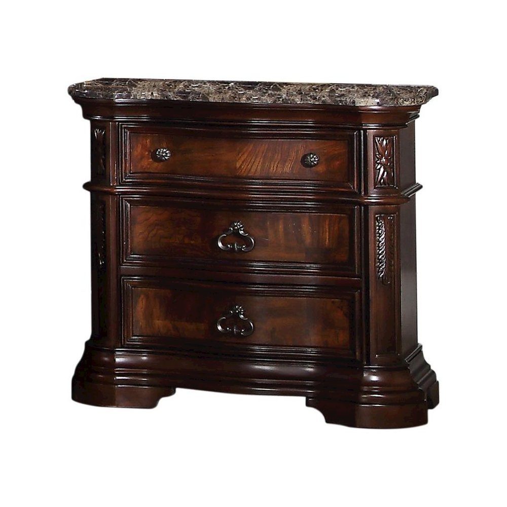 Barney 5-Piece Traditional Walnut With Marble Bedroom Set
