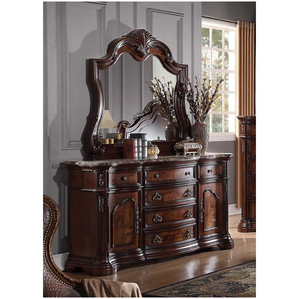 Barney 5-Piece Traditional Walnut With Marble Bedroom Set