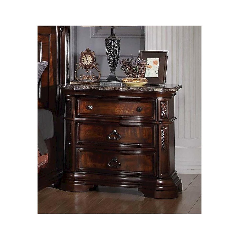Best Master Barney’s Traditional Wood Bedrooom Nightstand in Walnut w/Marble Top