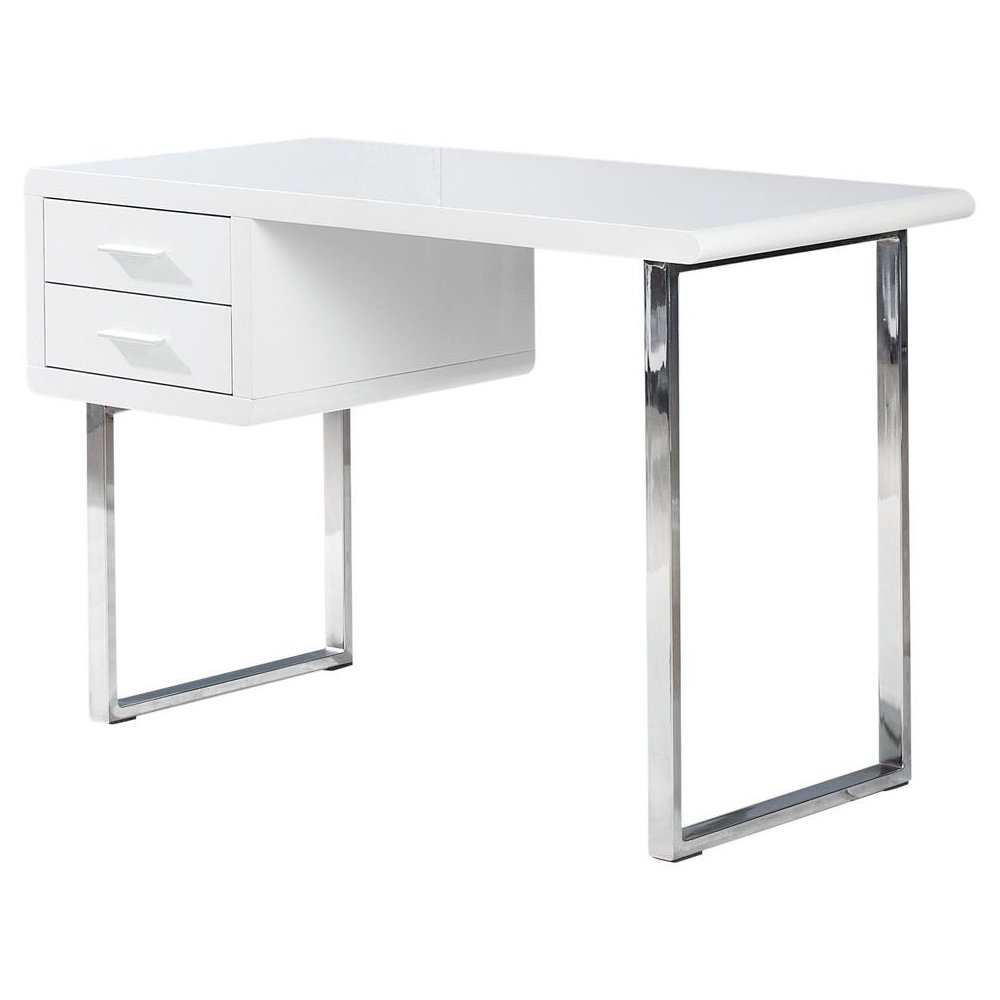 Best Master Modern 2-Drawer Poplar Wood Computer Desk in White High Gloss