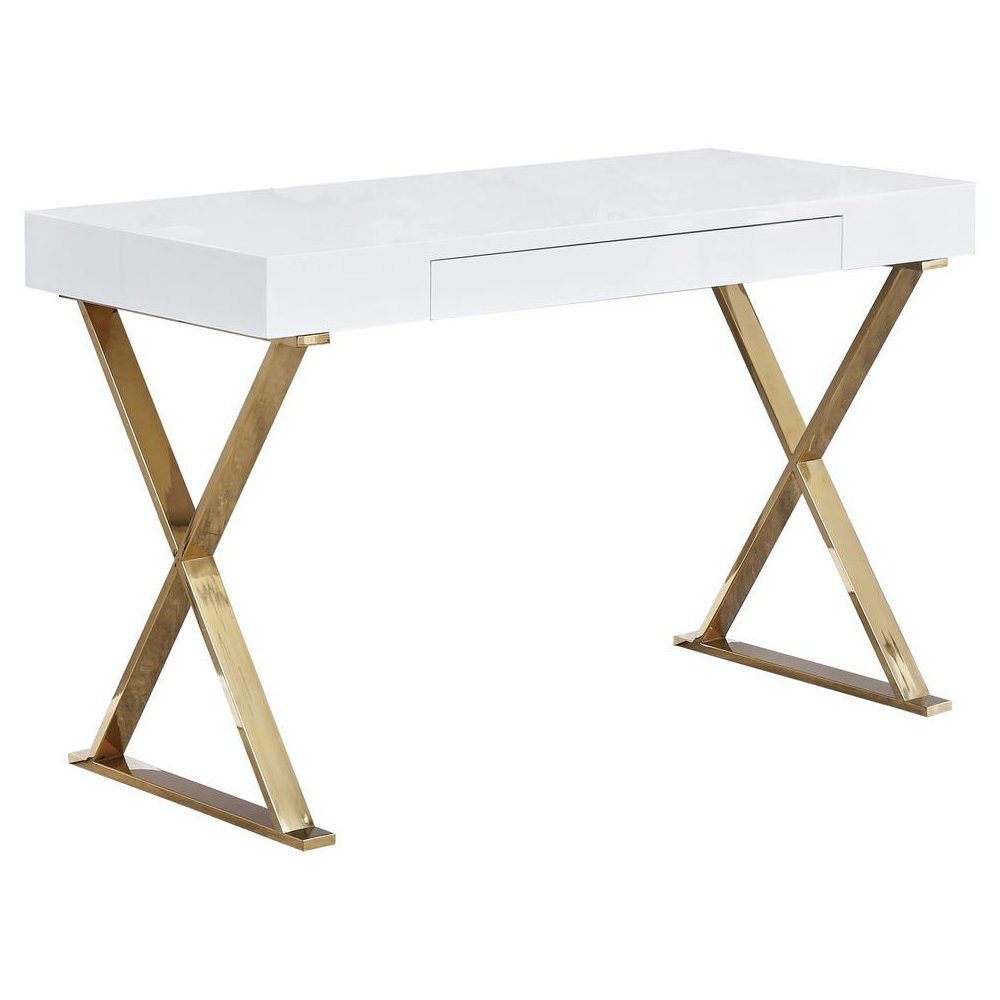 Best Master Modern Stainless Steel Frame Computer Desk – Gold High Gloss
