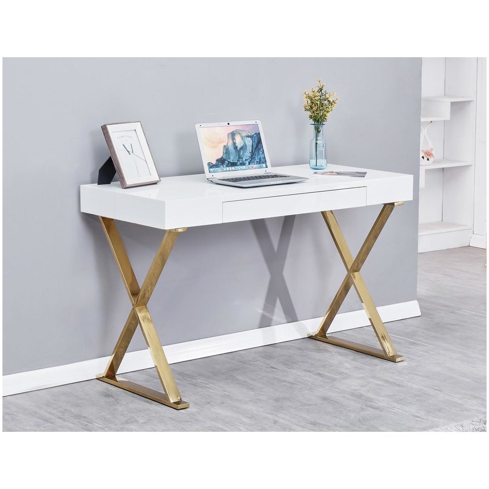Best Master Modern Stainless Steel Frame Computer Desk – Gold High Gloss