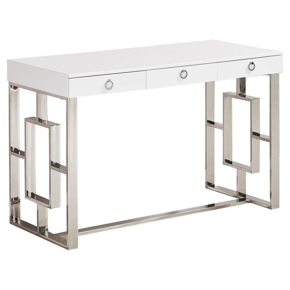 Best Master Brooks 3-Drawer Wood and Stainless Steel Frame Writing Desk – Silver