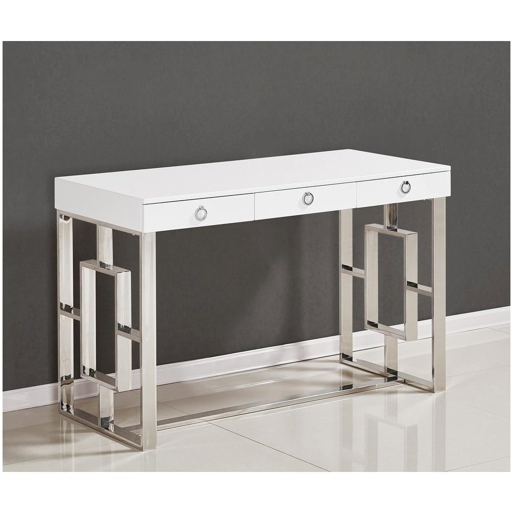 Best Master Brooks 3-Drawer Wood and Stainless Steel Frame Writing Desk – Silver