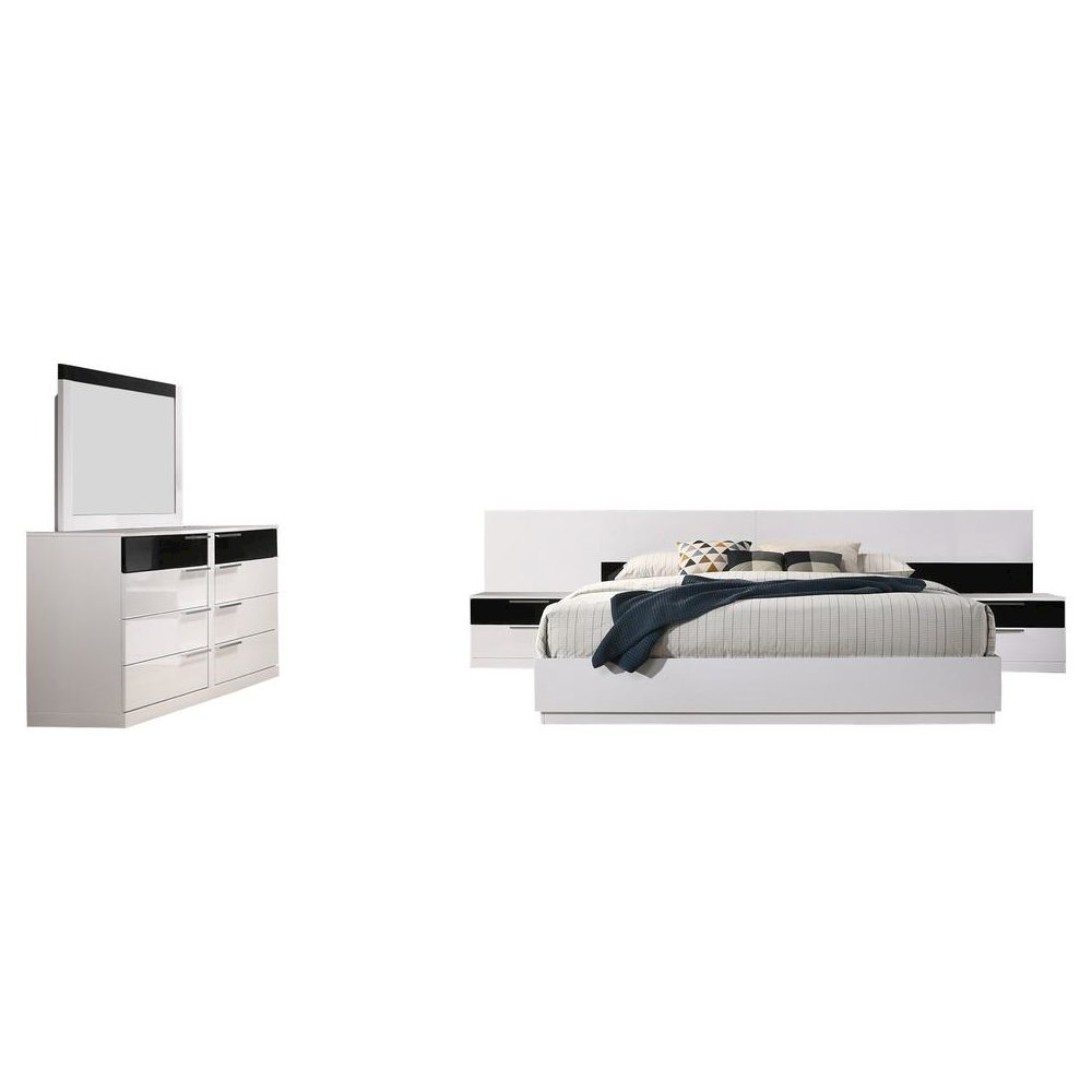 Best Master Bahamas 5-Piece Eastern King Platform Bedroom Set in White/Black