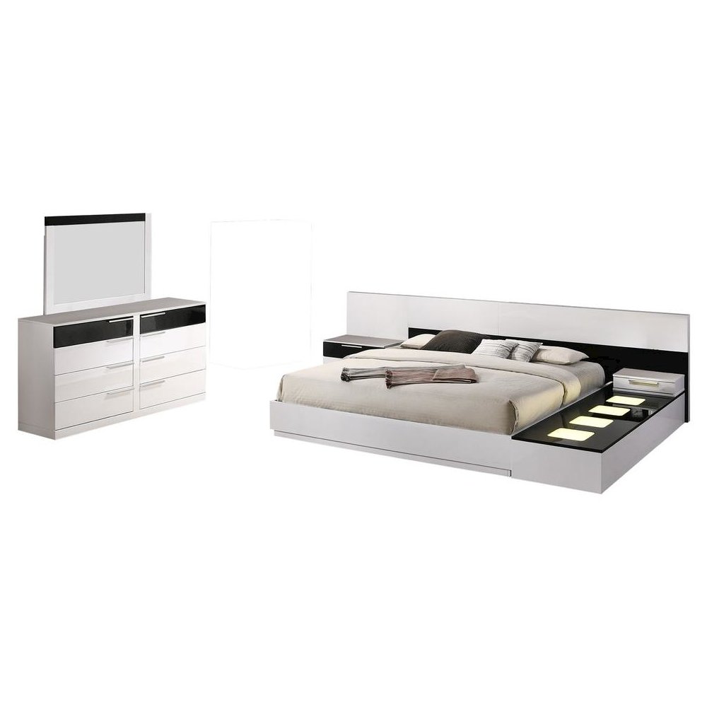 Bahamas 6-Pc Cali King Platform Bedroom Set w/Module Platform Stand-White/Black
