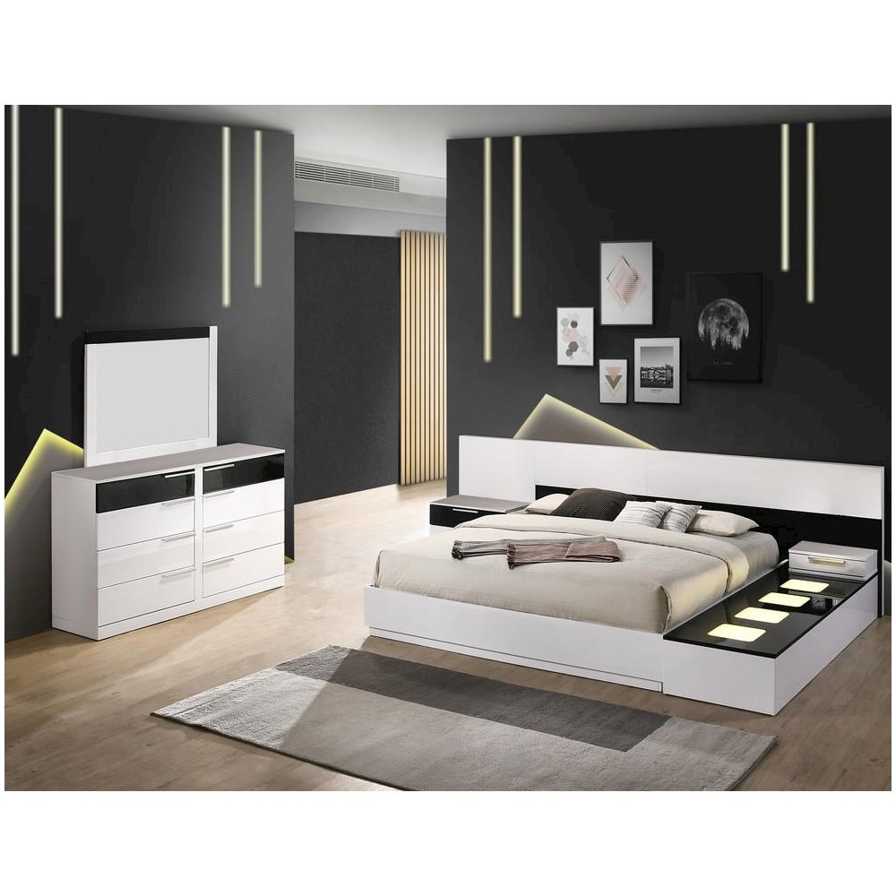 Best Master Bahamas Poplar Wood Queen Platform Bed in Black/White
