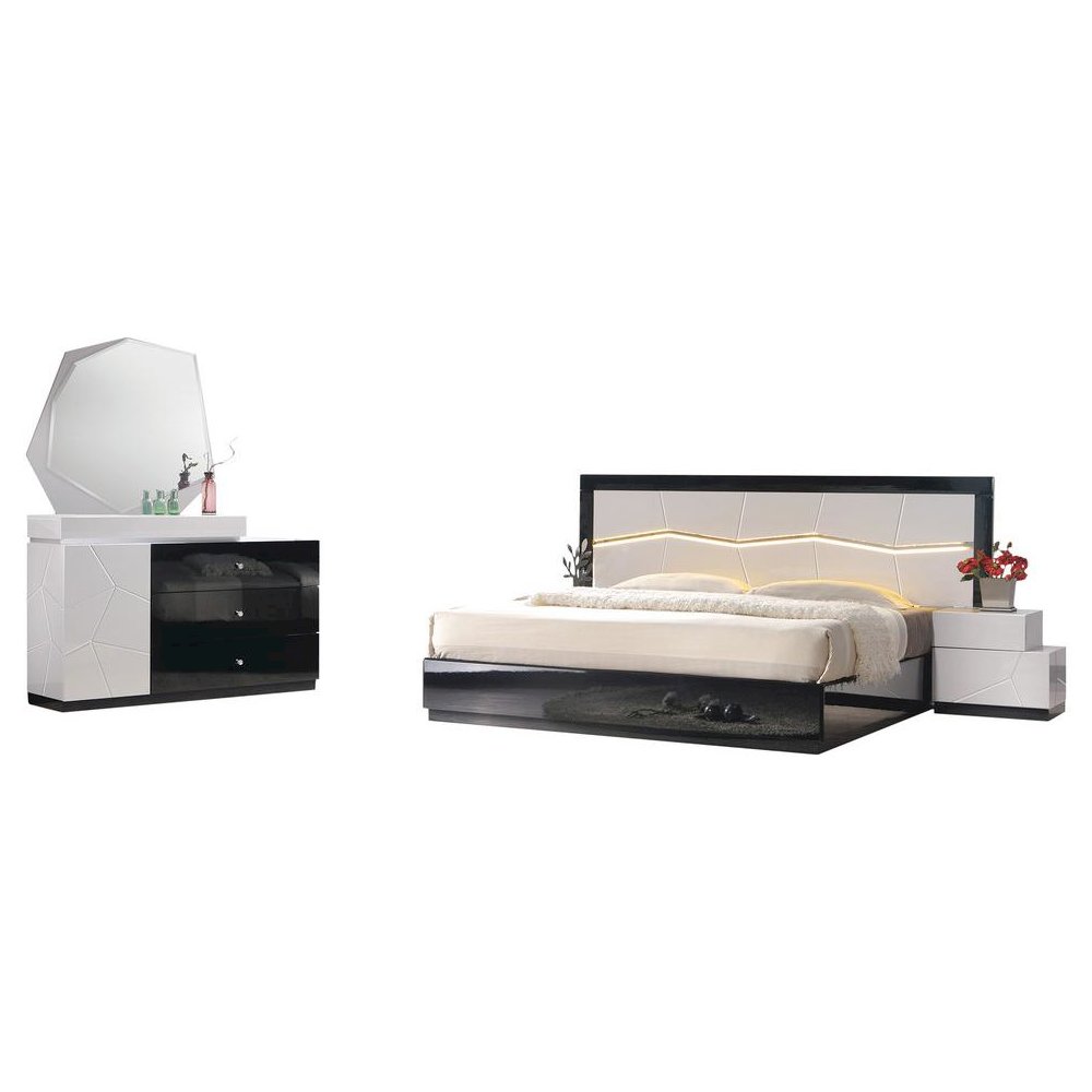 Best Master 5-Piece Wood Eas King Platform Bedroom Set in White/Black