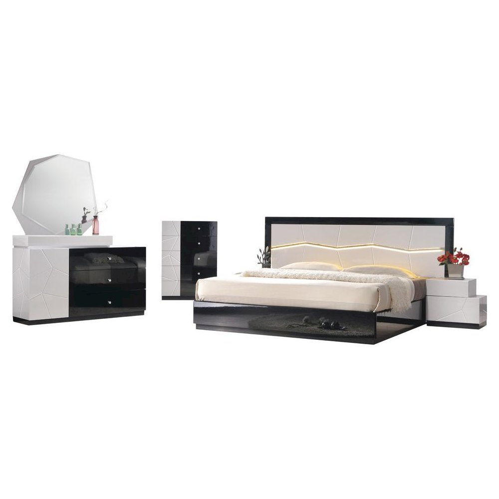 Best Master Poplar Wood Queen Platfrom Bed With LED Light in White/Black