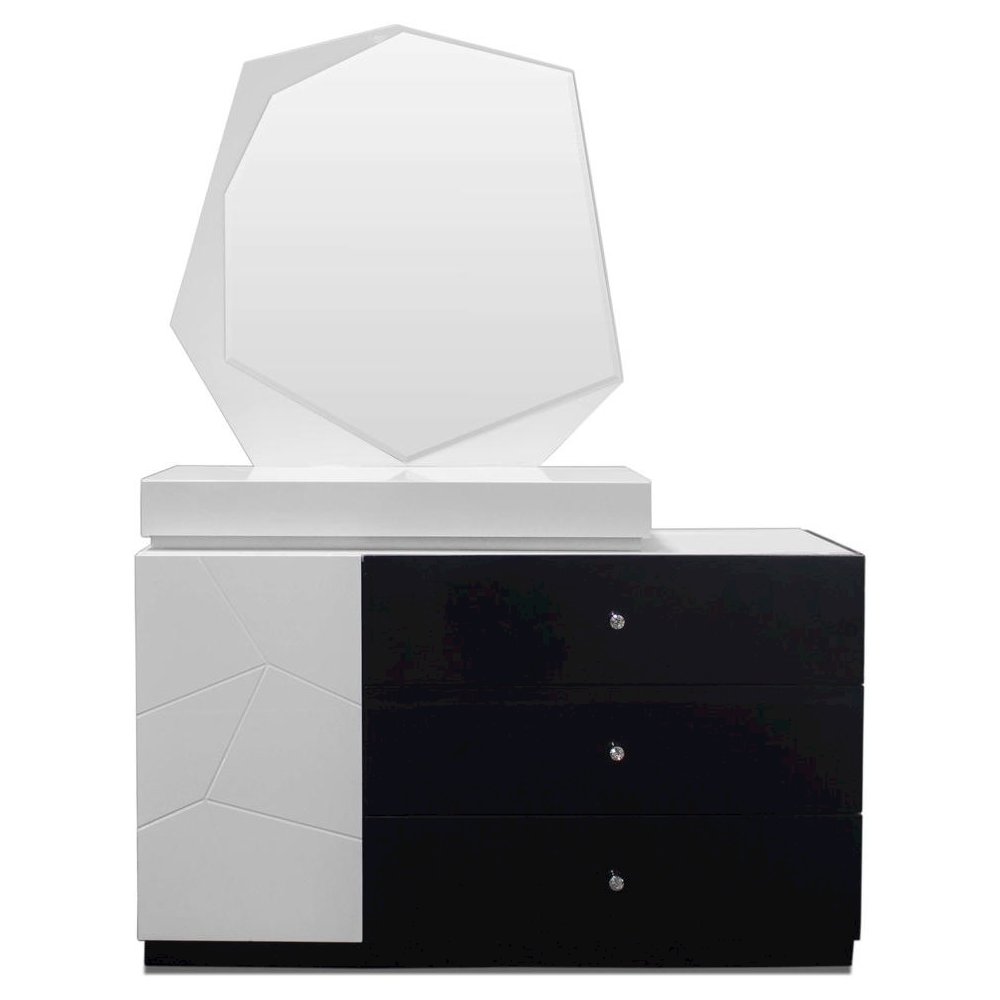 Best Master 2-Piece Poplar Wood Dresser and Mirror Set in White/Black