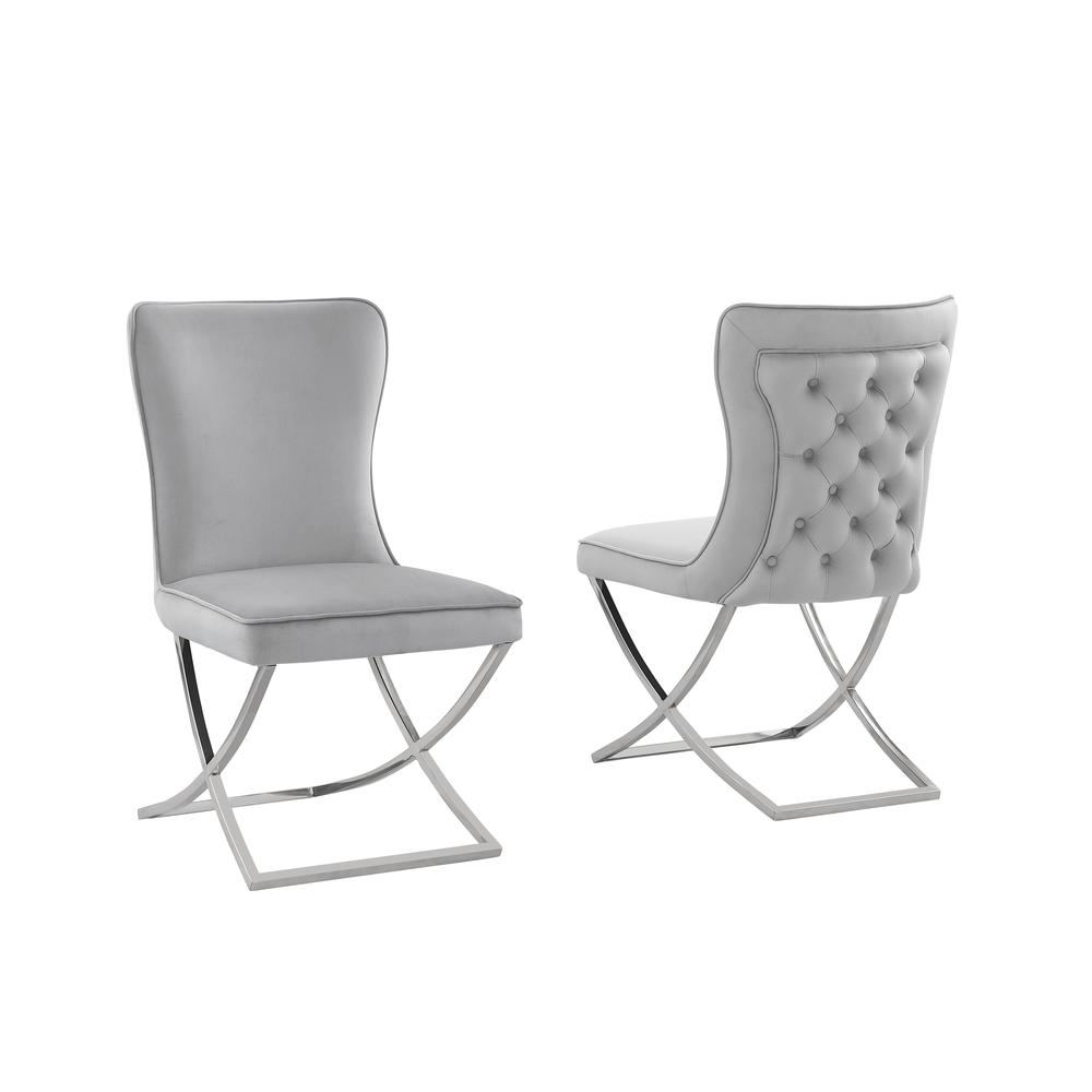 Blythe Grey Velvet with Silver Dining Chairs