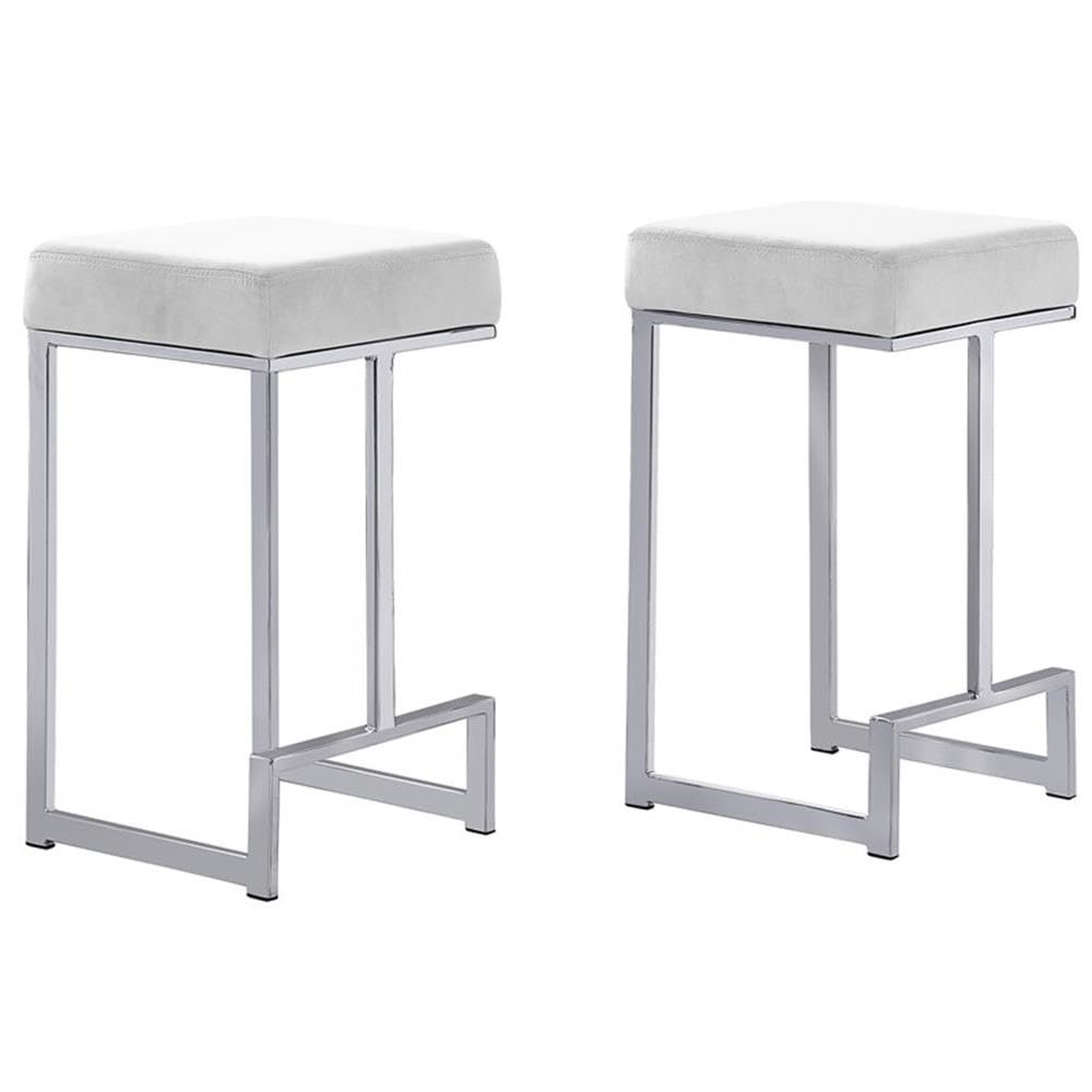 Dorrington Velvet Backless Counter Height Stool in White/Silver (Set of 2)