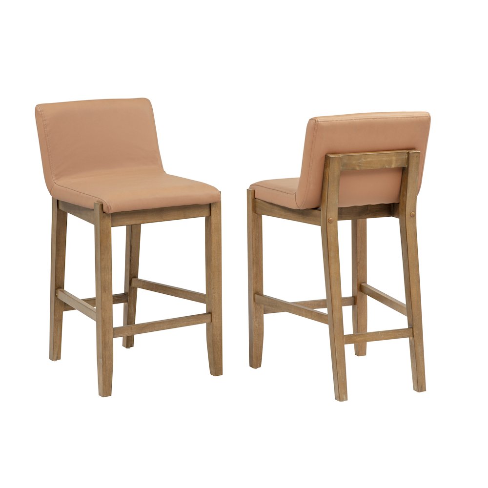 35″ High Counter Height Bar Chairs Mid Century Modern Brown Faux Leather Seat