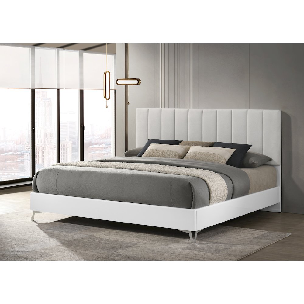 White Frame with Beige Padded Headboard