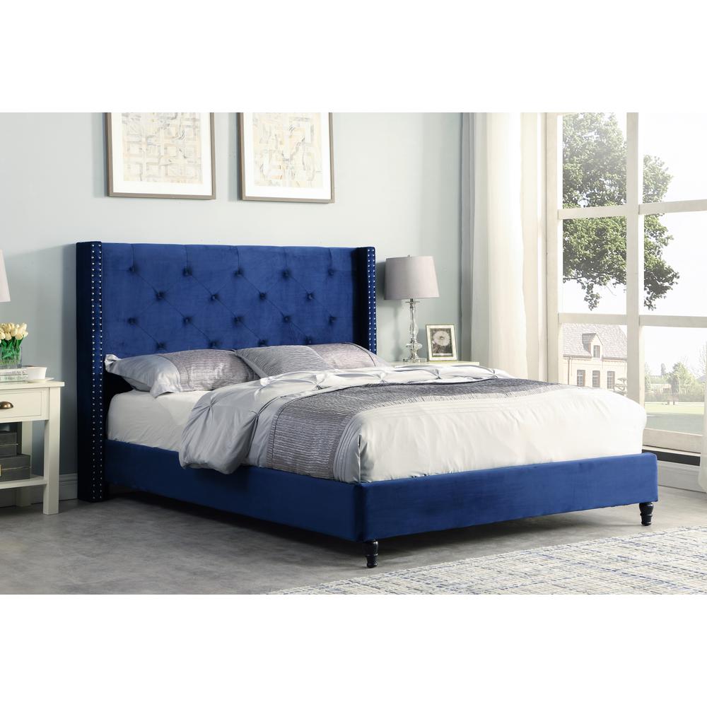 Best Master Furniture Valentina Velvet Wingback Platform King Bed in Blue