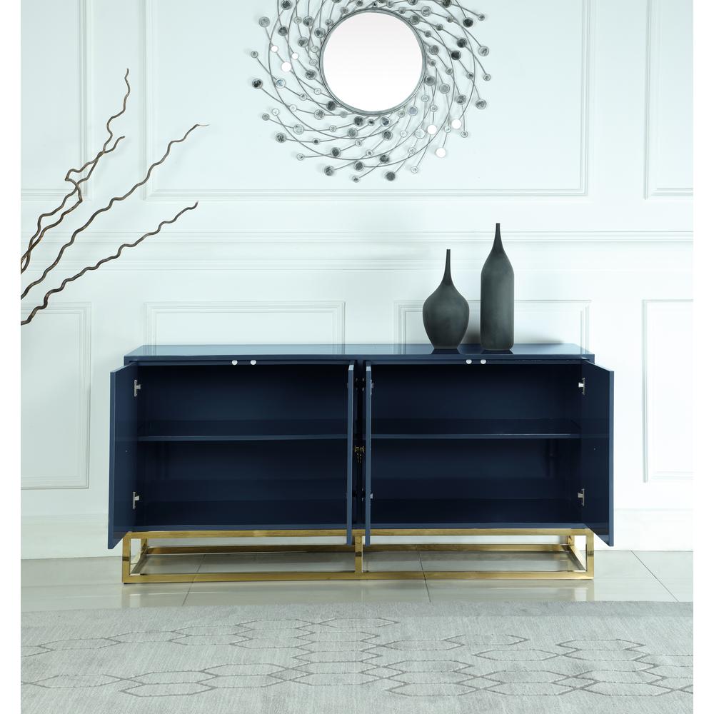 Best Master Furniture Senior 64″ Transitional Wood Sideboard in Navy/Gold Plated