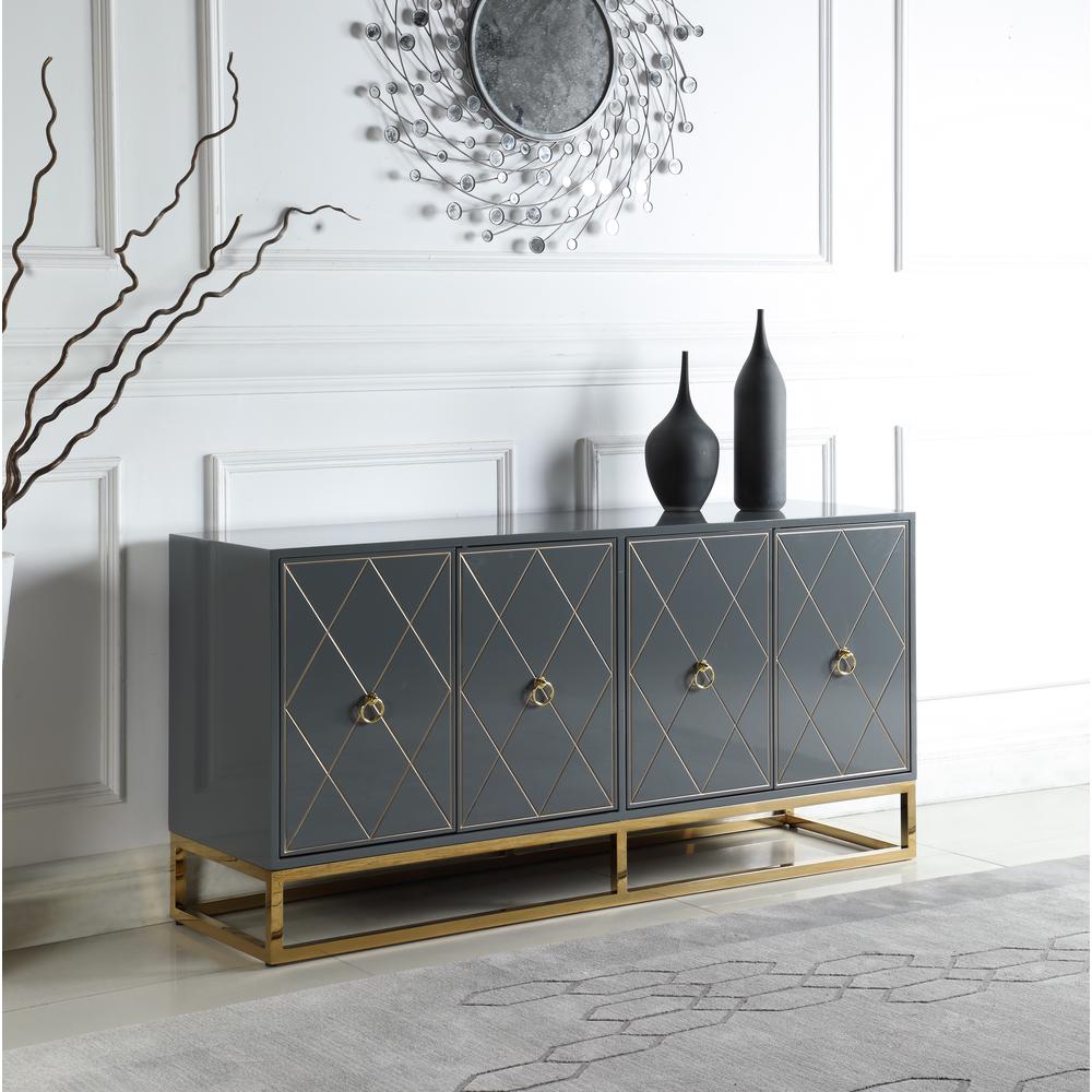 Best Master Furniture Senior 64″ Transitional Wood Sideboard in Gray/Gold Plated