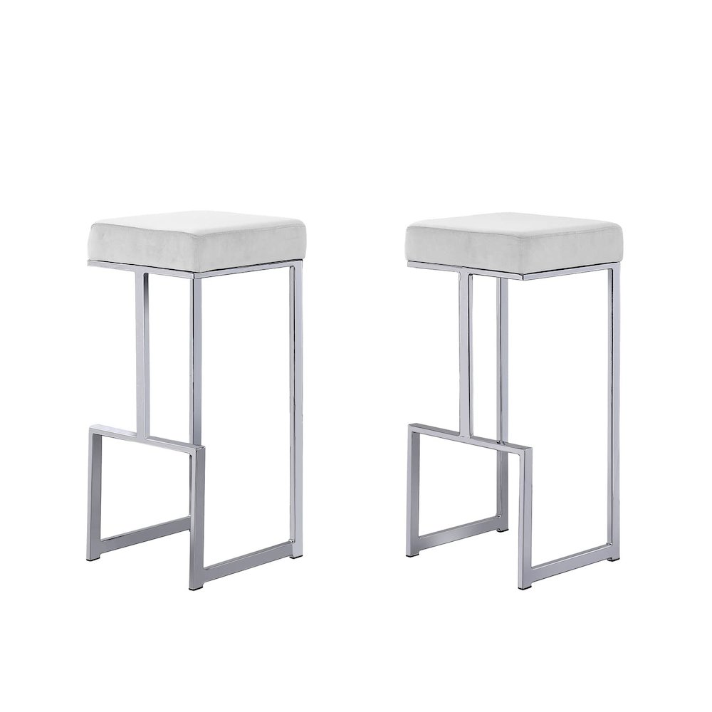 Dorrington Modern Velvet Backless Bar Stool in White/Silver (Set of 2)