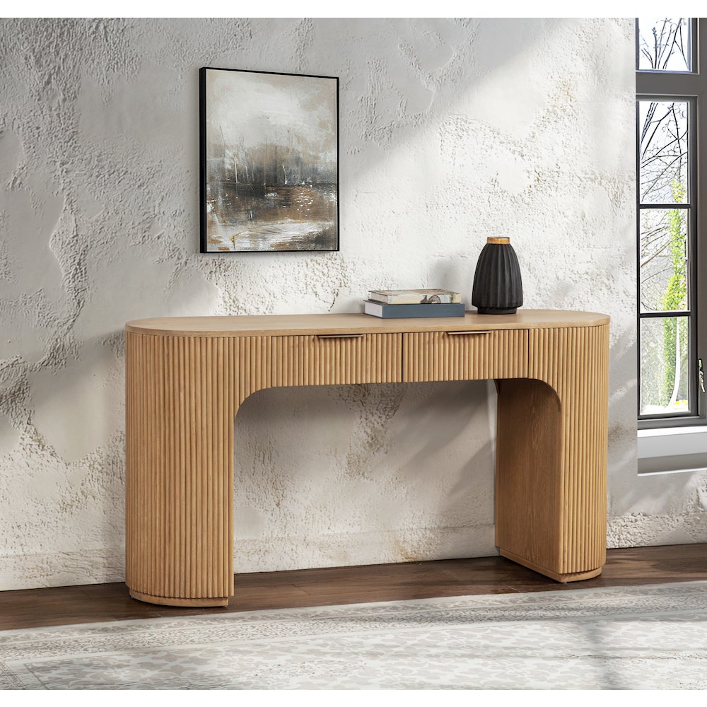 60″ Wide Modern Fluted 2-Drawer Computer Desk Mid Century