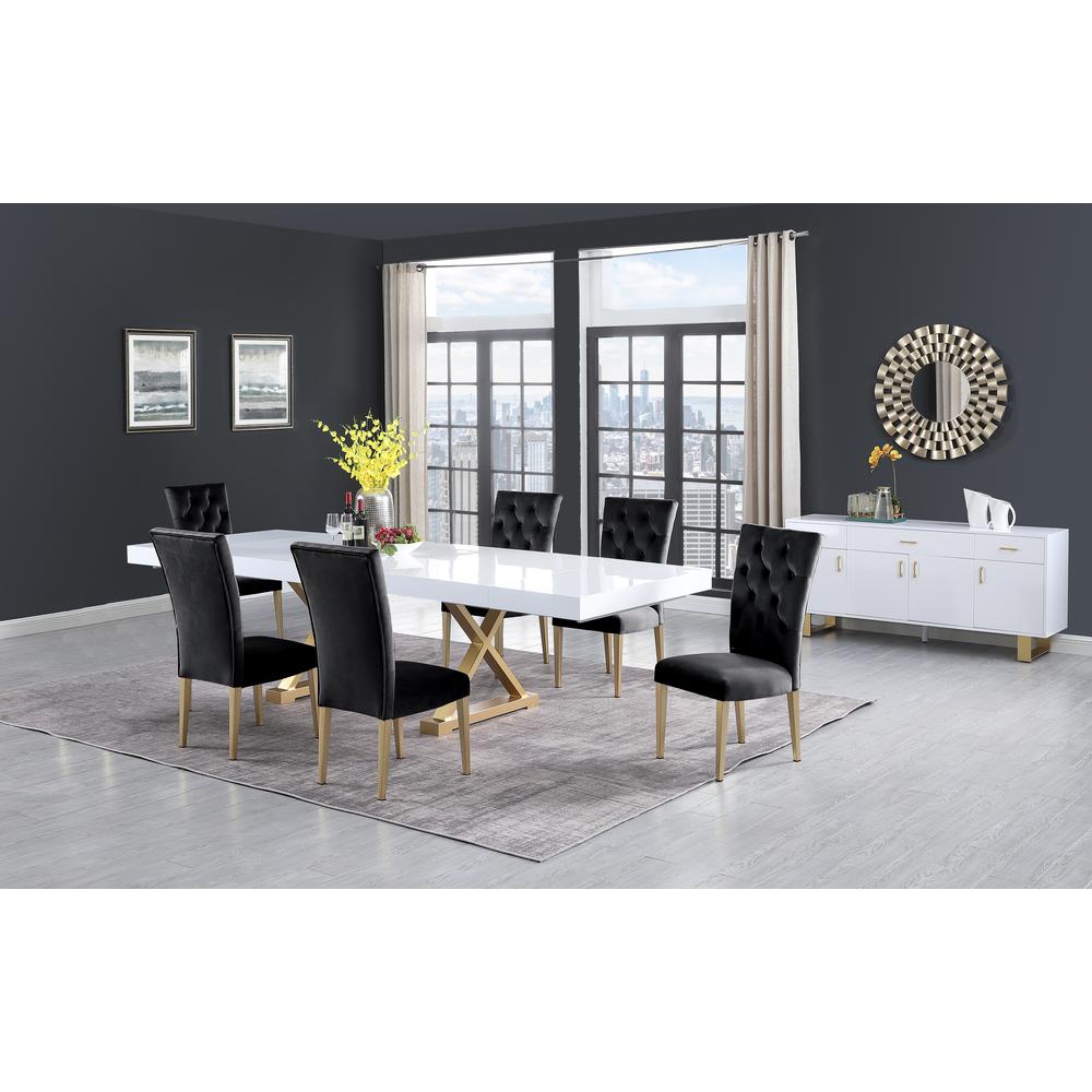 Tyrion Rectangle Extendable Modern White Dining Table in Brushed Gold