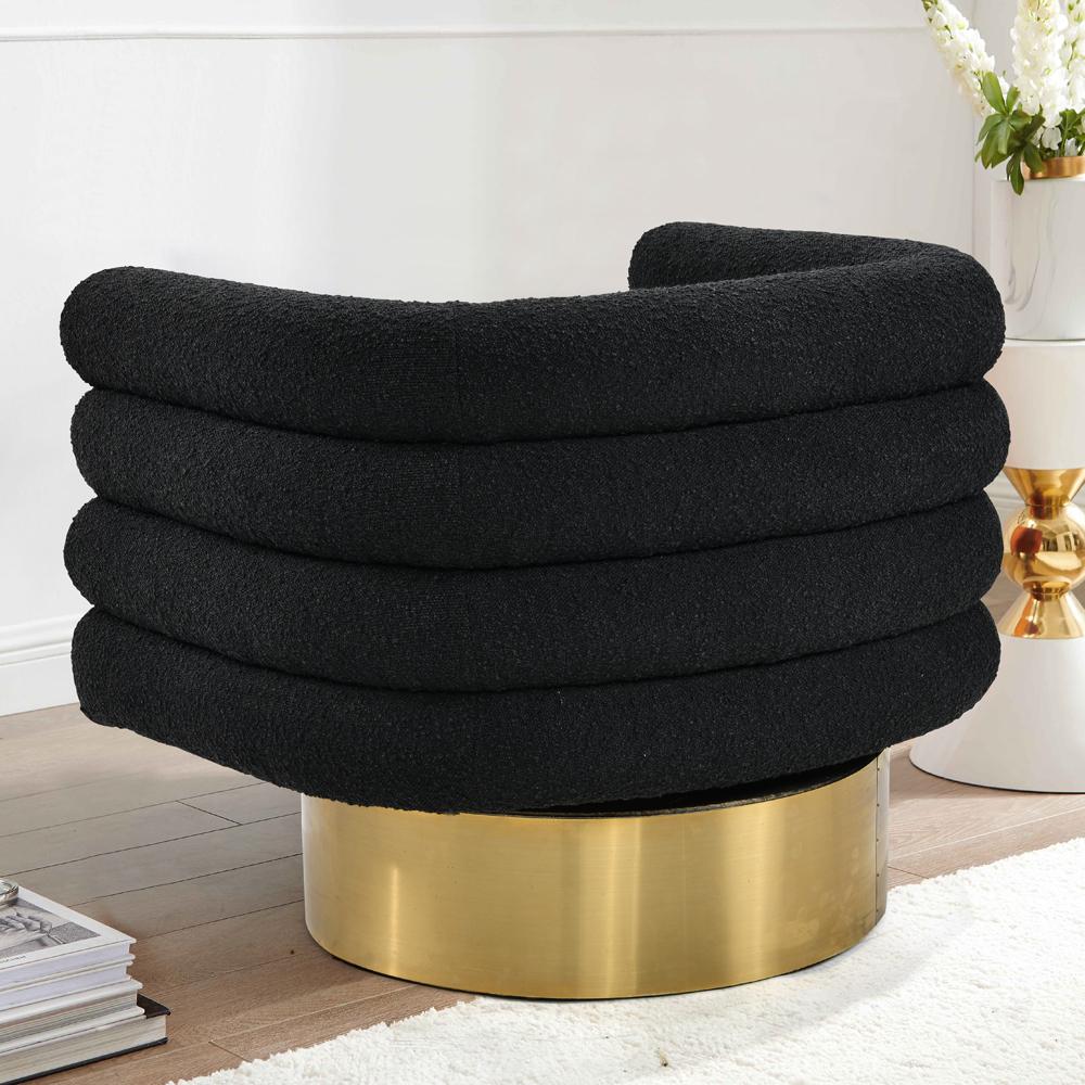 Sophos Black Boucle Fabric with Gold Base Swivel Accent Chair