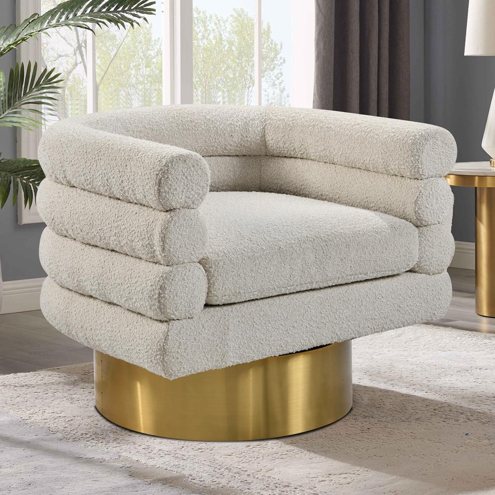 Sophos Cream Boucle Fabric with Gold Base Swivel Accent Chair