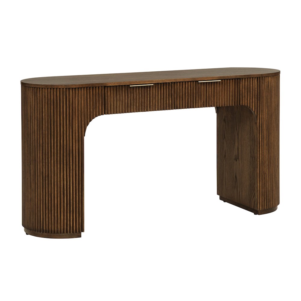 60″ Wide Modern Fluted 2-Drawer Computer Desk Mid Century