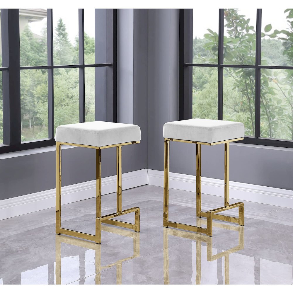 Dorrington Velvet Backless Counter Height Stool in White/Gold (Set of 2)