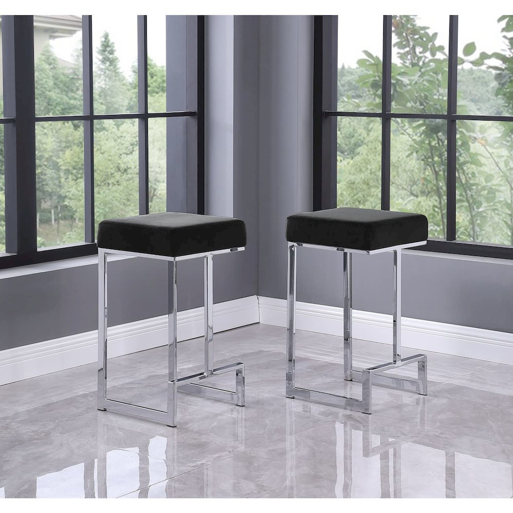 Dorrington Velvet Backless Counter Height Stool in Black/Silver (Set of 2)