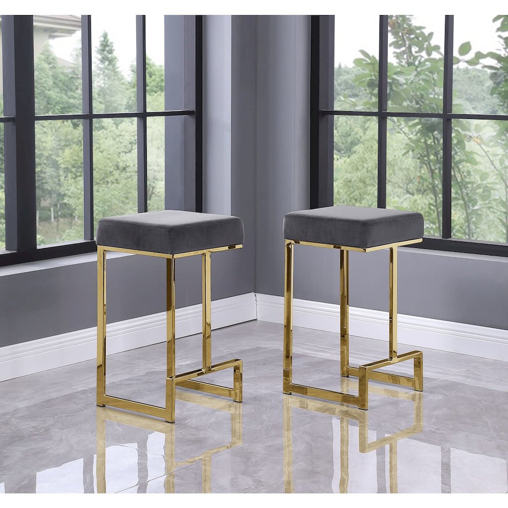 Dorrington Velvet Backless Counter Height Stool in Gray/Gold (Set of 2)