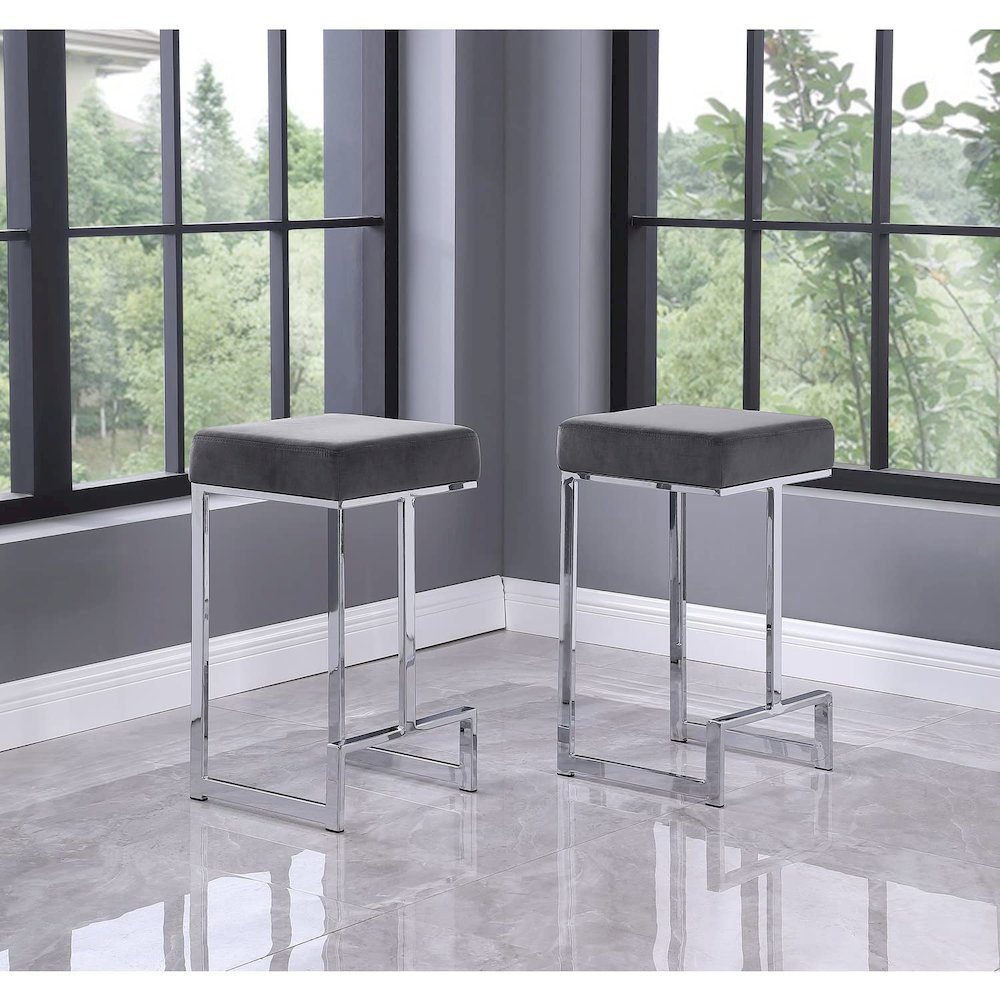 Dorrington Velvet Backless Counter Height Stool in Gray/Silver (Set of 2)