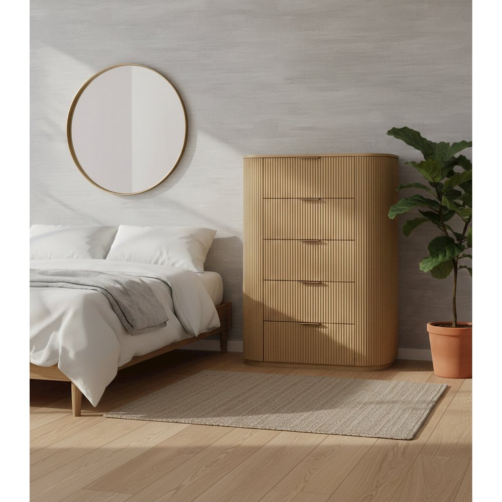 48″ High 5-Drawer Standing Chest Modern Fluted Tallboy Dresser