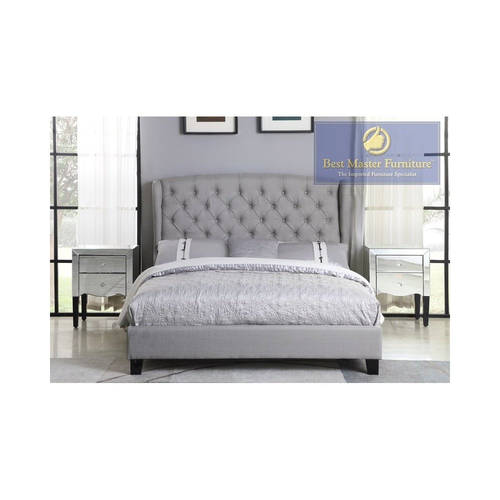 Frances Solid Wood/Fabric Upholstry East King Platform Bed – Grey