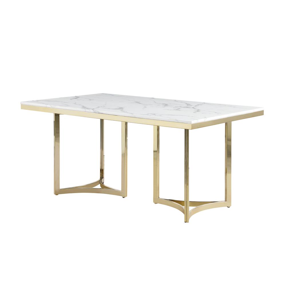 Itoro White with Gold Stone Marble Laminate Rectangle Dining Table