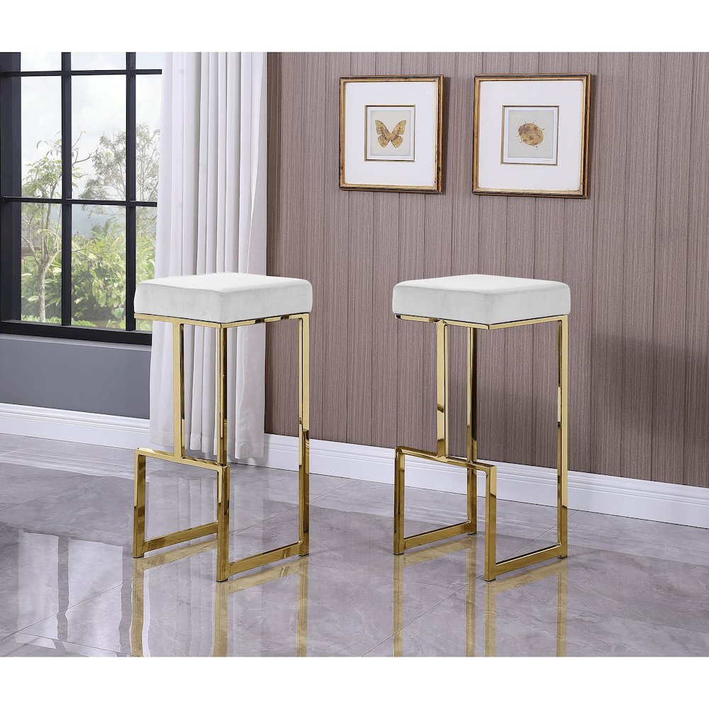 Dorrington Modern Velvet Backless Bar Stool in White/Gold (Set of 2)