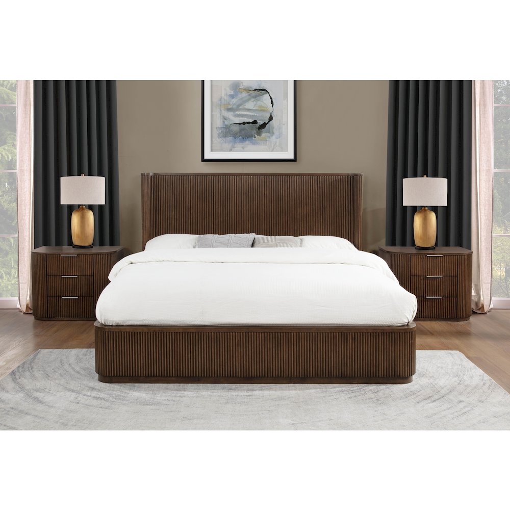 84″ Long Modern Fluted Platform California King Bed Frame 47.5″ High Headboard
