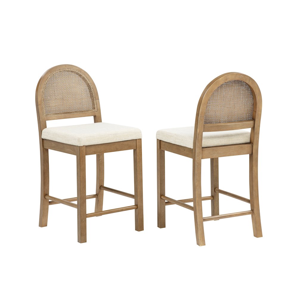 Counter Height Bar Chairs French Country Brown Rattan Back Beige Fabric Seat
