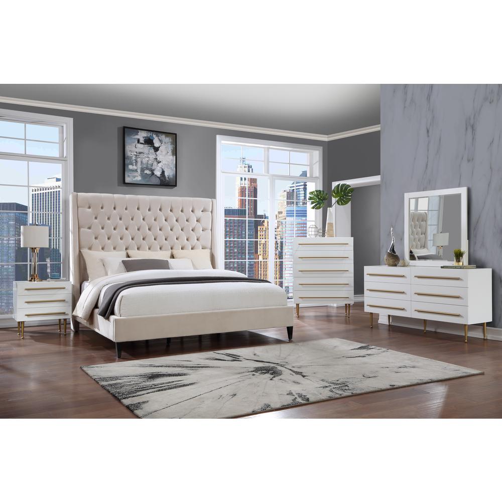 Bellanova White 5-Drawer Chest with Gold Accents