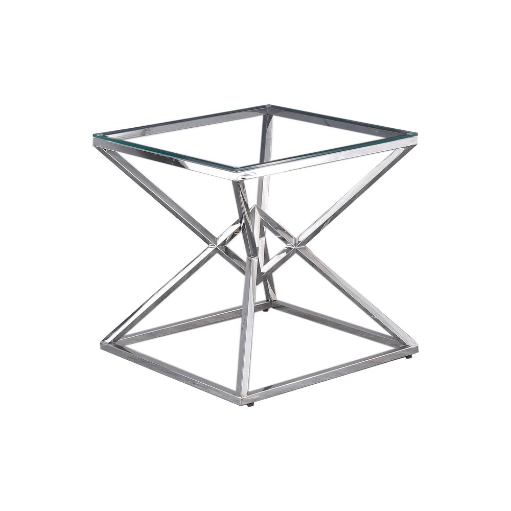 Best Master Furniture 22″ Modern Clear Tempered Glass Side Table in Silver