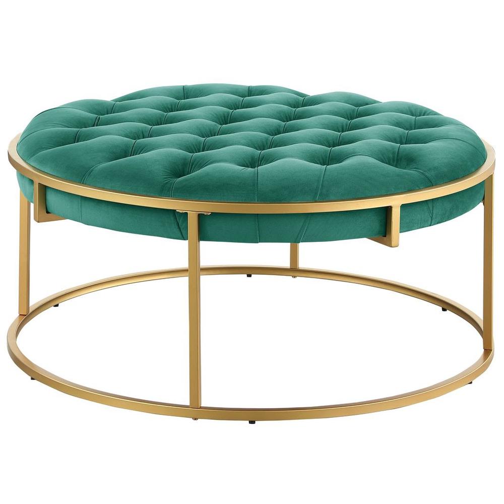Conmara Velvet Round Accent Ottoman Green
