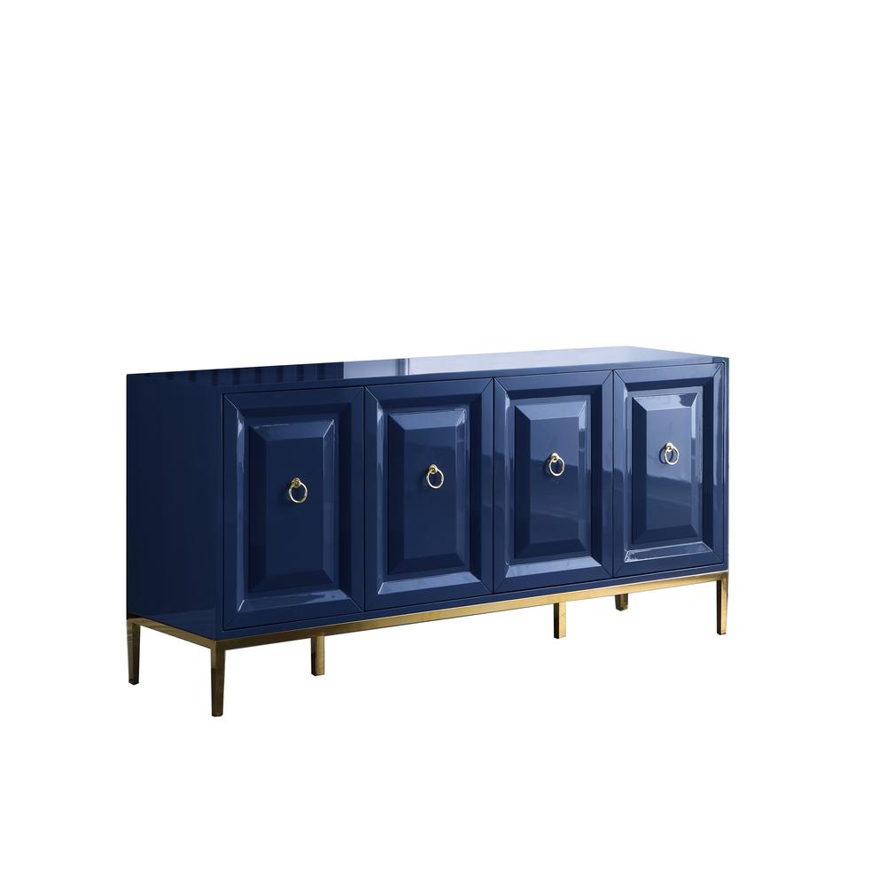 Best Master Furniture Sujay 65″ Modern Wood Sideboard with Gold Accents in Navy