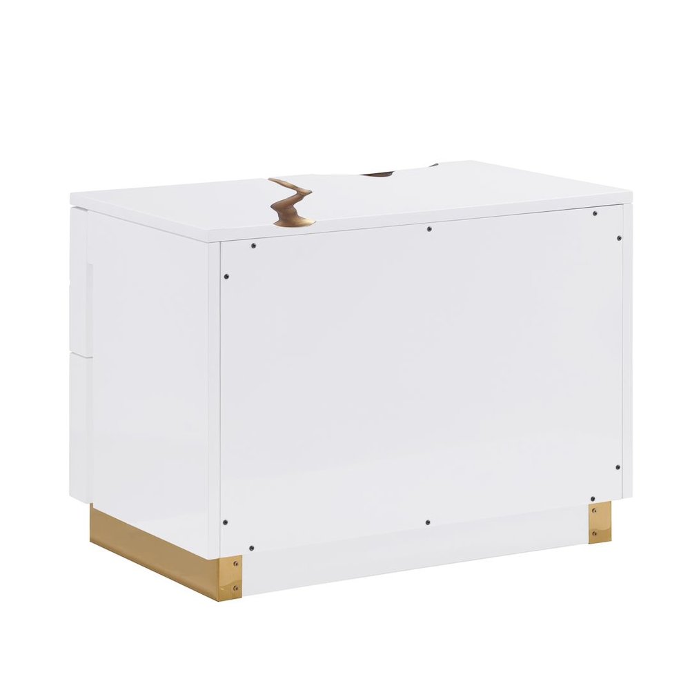 Modern High-Gloss Lacquered Nightstand with Gold Crack Accents and Gold Base