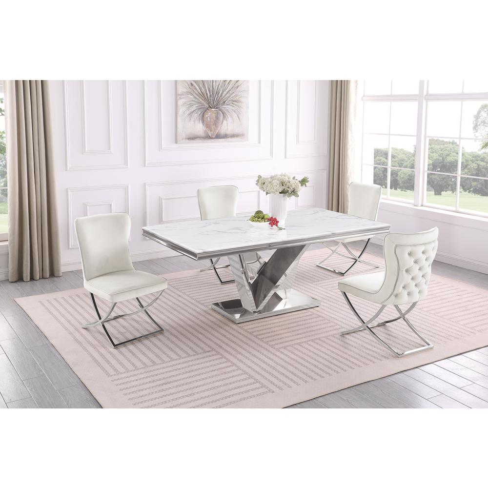 Blythe Beige with Silver 5-Piece Rectangle Dining Set